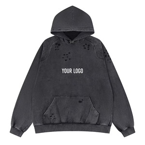 Sudadera con capucha personalizada de algodón tejido lavado, con efecto desgastado, corte oversize y holgado con hombros caídos, bordado y diseño de bolsillo frontal con logo. - Product Image 6