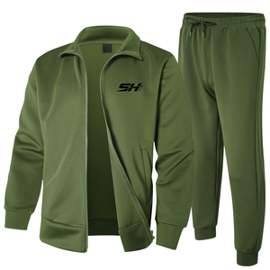 Conjunto Deportivo Premium para Hombre, Color Verde Claro, con Cierre, Mezcla de Algodón y Felpa, Tejido de Invierno, Cuello Alto, Corte Holgado - Product Image 1