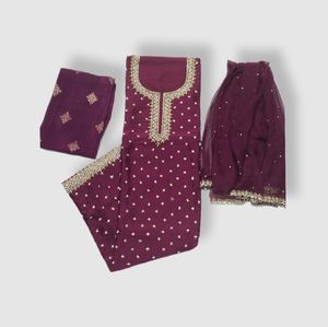 Salwar Kameez de seda sin costuras de fantasía bordada a mano para mujer, ropa de fiesta de boda - Product Image 2