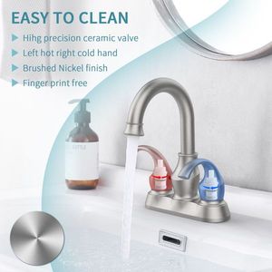 Rubinetto da Bagno a 2 Maniglie Stile Luna Crescente da 4 Pollici, Finitura Nichel Spazzolato, Girevole a 360 Gradi, Accessorio per Lavabo - Product Image 4