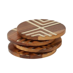 Premium Wooden Coasters <b>Set</b> Of <b>4</b> Laser Engraved Mountain Drink Coaster Rustic <b>Round</b> Wood Cup Pad Mat <b>For</b> Office Home Decor - Product Image 3