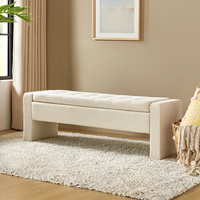 Tabouret ottoman contemporain Hoang Duc Thinh pour salon et chambre à coucher, en lin rembourré et bois manufacturé, fabriqué au Vietnam