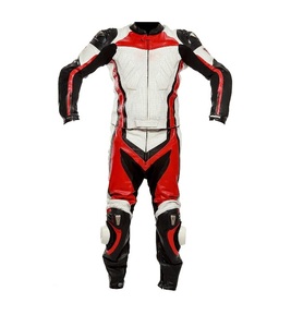 Men's Full Sleeve Motorcycle Racing <b>Suit</b> <b>Red</b> Black White Color Blocked Breathable All Seasons Leather - Product Image 1
