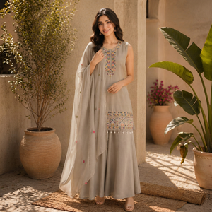 Conjunto de Kurta Tradicional Bordada para Mujer, Corte Holgado, Vestido Étnico Informal, Estilo Indio-Pakistaní - Product Image 1