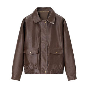 Chaqueta de Motocicleta de Piel de Oveja Tejida para Mujer, Manga Larga, Cuello Alto, Cierre de Cremallera, Estilo Vintage, Ropa de Invierno - Product Image 1
