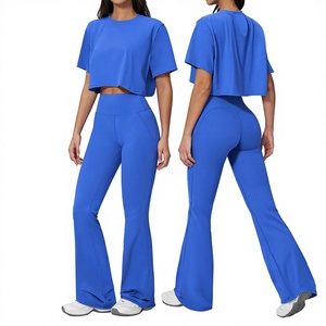 Conjunto Deportivo Premium para Mujer, 2 Piezas, Yoga, Control de Abdomen, Pantalones Acampanados, Top Deportivo, Camiseta, Conjunto para Ejercicio - Product Image 1