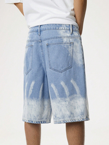 <b>mens</b> light blue acid wash denim shorts bleached graphic urban style baggy jort silhouette loose fit classic five pocket design - Product Image 6