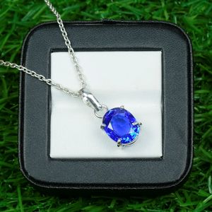 จี้รูปไข่แทนซาไนต์ 11CT เงินแท้ 925 จี้เงินแท้ประดับพลอยสีน้ำเงินธรรมชาติ ของขวัญสำหรับผู้หญิง ประจำเดือนธันวาคม - Product Image 3