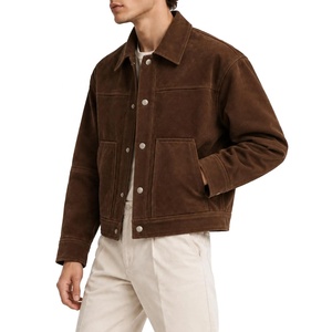 New Arrival <b>Brown</b> Suede <b>Leather</b> <b>Jacket</b> <b>Men</b> Turn-Down Collar Button Closure Workwear Style Autumn Wear Regular Solid Suede <b>Jacket</b> - Product Image 3