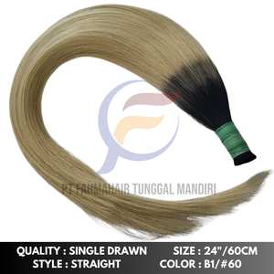 Extensiones de cabello Remy humano 100%, dos tonos, recto a granel, 60cm de longitud, cutícula Indonesia alineada, estilo de onda profunda suelta Natural - Product Image 5