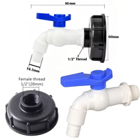 Robinet à bille en plastique fileté 1/2 3/4 po avec adaptateur de réservoir IBC à filetage femelle S60, bouchon en plastique pour réservoir IBC, robinet pour l'eau de jardin domestique