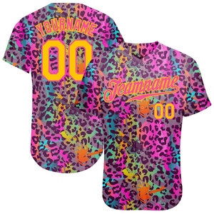 Wholesale Best Selling OMMIZ INDUSTRY Custom <b>Graffiti</b> Pattern Gold-Pink 3D Colorful Leopard Authentic Baseball Jersey - Product Image 1