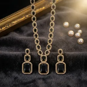 Conjunto de Collar y Pendientes de Aleación de Zinc con Ónix y Diseño Geométrico de Eslabones, Imitación de Perlas, Corte Esmeralda, para Mujer - Product Image 2