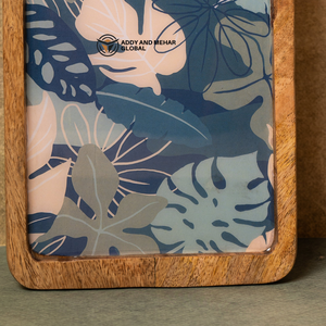 Round Mango Wood Epoxy Resin Serving <b>Tray</b> with Bird Floral Design Decorative Wooden Food Storage <b>Tray</b> for <b>Kitchen</b> Dining Home - Product Image 2