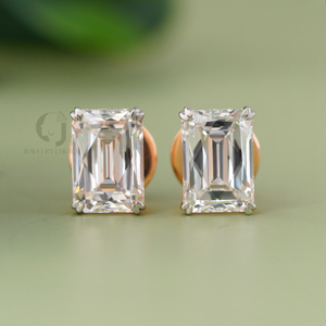 Pendientes Solitarios de Diamante Cultivado en Laboratorio con Corte Esmeralda de 6.19 Quilates, Oro Rosa de 14K, Claridad VVS, Color DEF, Joyería Fina Clásica en Tono Dorado - Product Image 1