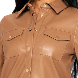 Genuine Leather Loose Fit Winter Formal Button-down Shirt With Street Wear Design SOLID Color Fashionable Outerwear - Product Image 4