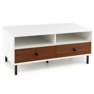 Modern <b>Rectangle</b> 40-Inch <b>Coffee</b> <b>Table</b> with Storage Shelf and Drawers 2-Tiered Design for Living Room Furniture - Product Image 5