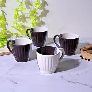 Juego de 4 Tazas de Té de Cerámica Acanaladas en Color Carbón y Blanco - Product Image 4