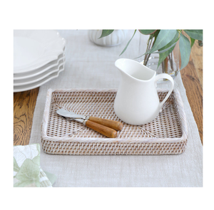 Natural Fibre Cane Serving Storage <b>Tray</b> For Coffee Snacks <b>Breakfast</b> Multipurpose Rattan Vanity <b>Tray</b> For Kitchenware Tableware - Product Image 1