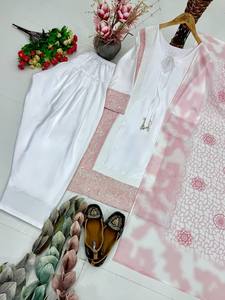 Traje Salwar Afgano Blanco Bordado para Mujer con Dupatta |   Conjunto de Kurta Corta con Bordado de Diseño y Pantalón Patiala - Product Image 5