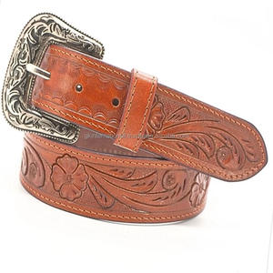 Cinturón de herramientas de cuero occidental con relieve floral tallado a mano para hombre duradero de una sola capa con hebilla de latón de diseñador tamaños personalizados - Product Image 6