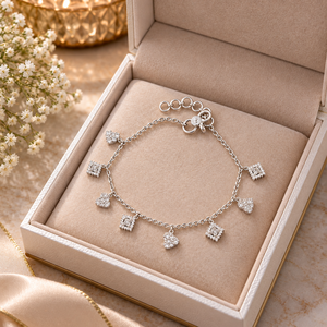 Pulsera de Plata de Ley 925 con Dijes de Corazón y Cuadrado de Circonita Cúbica, Cadena de Eslabones Hecha a Mano, 10-14g, Forma de Gancho, Joyería al por Mayor para Mujer, Regalo - Product Image 2