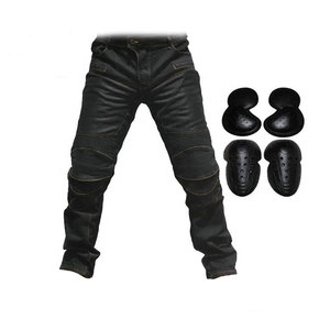 Pantalon de moto en cuir noir pour homme avec protections pour les genoux pour équipement de motard - Product Image 1