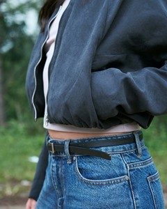 Veste courte en jean pour femme à manches longues, ourlet côtelé, coupe classique, fermeture éclair, écologique, imperméable, coupe-vent, automne-hiver - Product Image 3