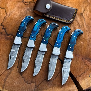 UA Supplies Industrial Grade Outdoor Sports Damascus Steel Pocket Folder Knife Wood Handle Hand Forged Back <b>Lock</b> Razor Sharp OEM - Product Image 1