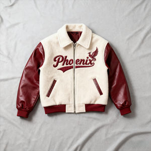 Chaqueta Varsity Phoenix Bordada para Hombre, con Mangas de Cuero PU, Forro Polar, Cierre Frontal con Cremallera, Corte Regular, para Invierno - Product Image 5