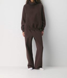 Womens Dark Brown <b>Mock</b> <b>Neck</b> Sweatshirt Premium Heavyweight Fleece Pullover Oversized Loungewear Casual Activewear <b>Top</b> - Product Image 3