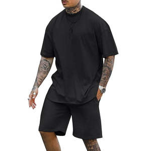 Ensemble short et t-shirt de sport d'été 100 % coton pour homme, 300 g, poids lourd, uni, personnalisable, taille adulte - Product Image 5