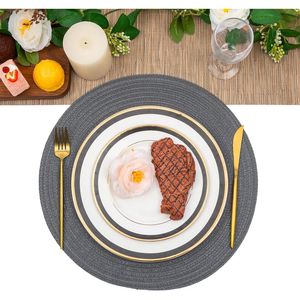 Set di 6 tovagliette rotonde da 15 pollici, lavabili, in cotone e poliestere, intrecciate, per la tavola, colore carbone - Product Image 5