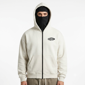 Trendy Built-In Face Mask Hoodies Heavyweight Full <b>Zip</b> Cotton Fleece Oversized Tactical Streetwear Custom Logo OEM ODM Factory - Product Image 3