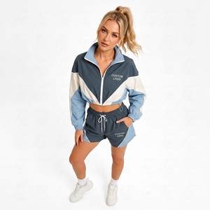 Conjunto Deportivo de 2 Piezas para Mujer con Bloques de Color: Chaqueta Corta con Cremallera y Pantalones Cortos de Secado Rápido - Product Image 6