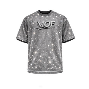 Camiseta de hombre con pedrería termoadhesiva, algodón de alto gramaje, estilo oversize, streetwear, logotipo personalizado, producción a granel de fábrica OEM - Product Image 3