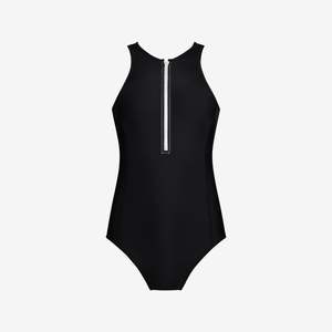 Traje de Baño Brasileño de Una Pieza con Escote Profundo en V, Cobertura Total, Tejido Transpirable - Negro - Product Image 2