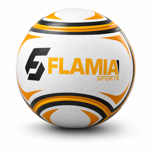 Balón de Fútbol Flamia Sports Ecológico con Cámara de Butilo, Blanco, Negro y Naranja, con Logotipo Impreso, Talla 5, para Interior, Alto Rendimiento - Product Image 1