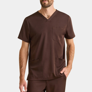Unisex V Neck Medical <b>Scrub</b> <b>Top</b> Men Short Sleeve Nursing Uniform Hospital Clinic Healthcare Workwear Brown Trending Men <b>Scrub</b> - Product Image 1