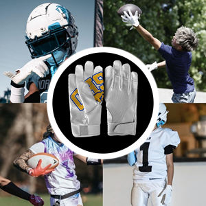 Guantes de Fútbol Blancos con Logotipo Azul Dorado Serigrafiado, Duraderos, Estilo Deportivo para Exteriores - Product Image 3
