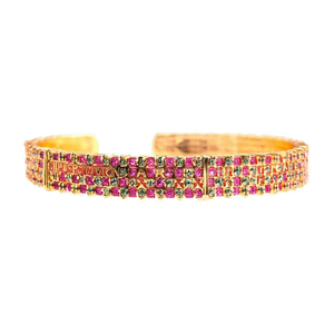 Gold Plated Enamel Cuff Bangles with Zircon and Pearl Oxidized Polish Finish Casual Style for Party - Product Image 2