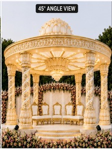 Opulento Mandap de Loto con Cúpula para Bodas al Aire Libre, Mandap de Madera Tallada en Oro de Lujo con Decoración Floral para Decoración de Bodas - Product Image 2