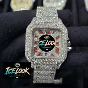 Reloj Mecánico Ice Look con Esfera Cuadrada, Números Romanos, Bisel de Cristal, Correa con Pedrería, Reloj de Pulsera Elegante - Product Image 1