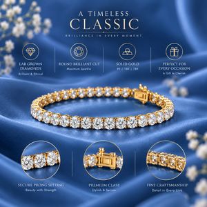 Pulsera de Diamantes Cultivados en Laboratorio, Corte Brillante Redondo Clásico |   Pulsera de Eternidad de Cuatro Puntas en Oro Sólido de 9K, 14K y 18K, Joyería Fina - Product Image 5