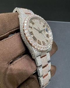 Montre unisexe haut de gamme bicolore entièrement sertie de diamants, élégante, avec diamants Moissanite VVS, passe le test du diamant. - Product Image 2