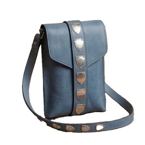 Royaa Handmade Moroccan Blue Leather Crossbody <b>Bag</b>, <b>Studded</b> Flap Purse, Everyday Travel Fashion Small Genuine Leather Strap - Product Image 1