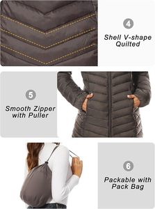 Women's Lightweight <b>Packable</b> Hooded Winter Quilted Puffer <b>Jacket</b> Detachable Sleeves Hat Water Resistant Fur Lining Zipper - Product Image 4