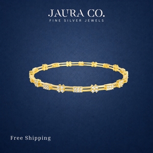 Classic 18k Gold Plated Star Pattern Crystal 925 Sterling <b>Silver</b> <b>Bangle</b> <b>Bracelet</b> Women's Everyday Wear Jewelry - Product Image 3