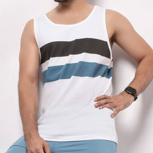 Débardeur sans manches à col rond pour homme, rayé, color-block, décontracté, tricoté, respirant, en coton - Product Image 1