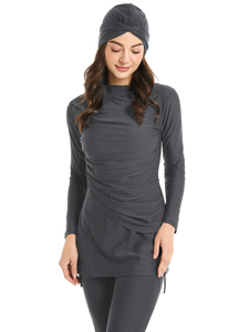Wholesale Rate 2026 New Custom Solid Islamic Muslim <b>Swimwear</b> Women Modest Long Sleeve Top Matching Turban <b>Burkini</b> Swimsuit Set - Product Image 5